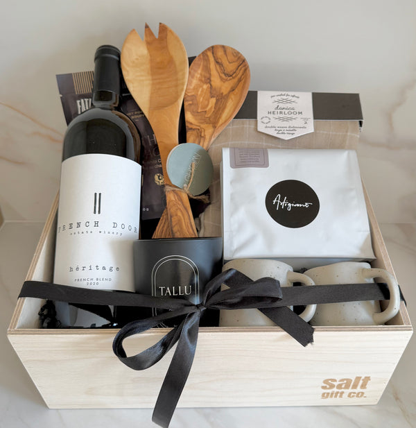 Vancouver local realtor house warming care package sympathy birthday gift with wine and coffee