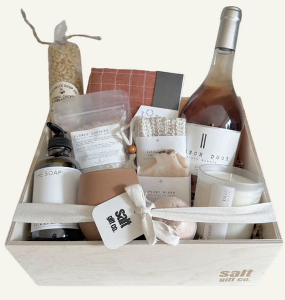 Vancouver local care sympathy gift box spa self care home goods wine