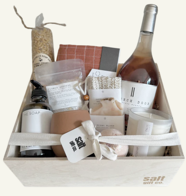 Vancouver local care sympathy gift box spa self care home goods wine